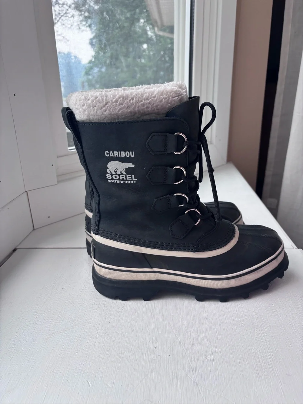 Sorel Black and White Caribou Waterproof Winter Boots